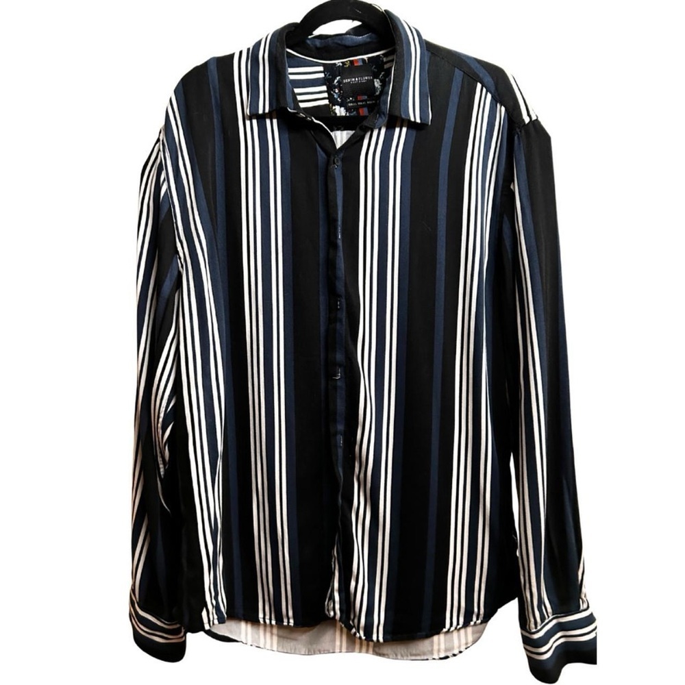Denim & Flower Navy and White Striped Shirt || XL